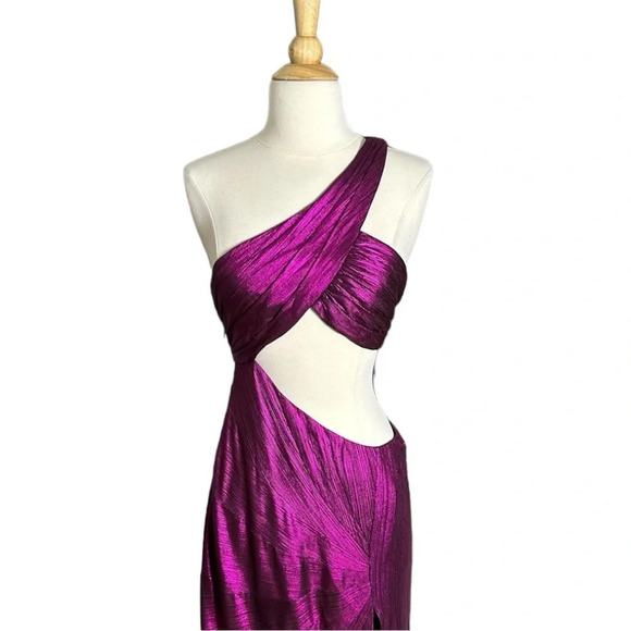 RETROFETE Galena Metallic Magenta One Shoulder Cutout Gown NWT M Formal Dress - Picture 4 of 16